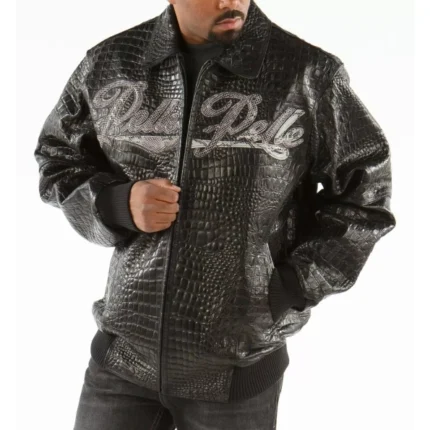 Scripted Black Leather Jacket