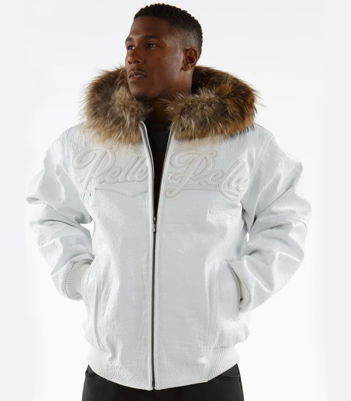 Pelle Pelle White Fur Hooded Real Leather Jacket