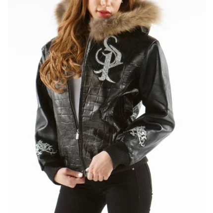 Black Croc Leather Jacket