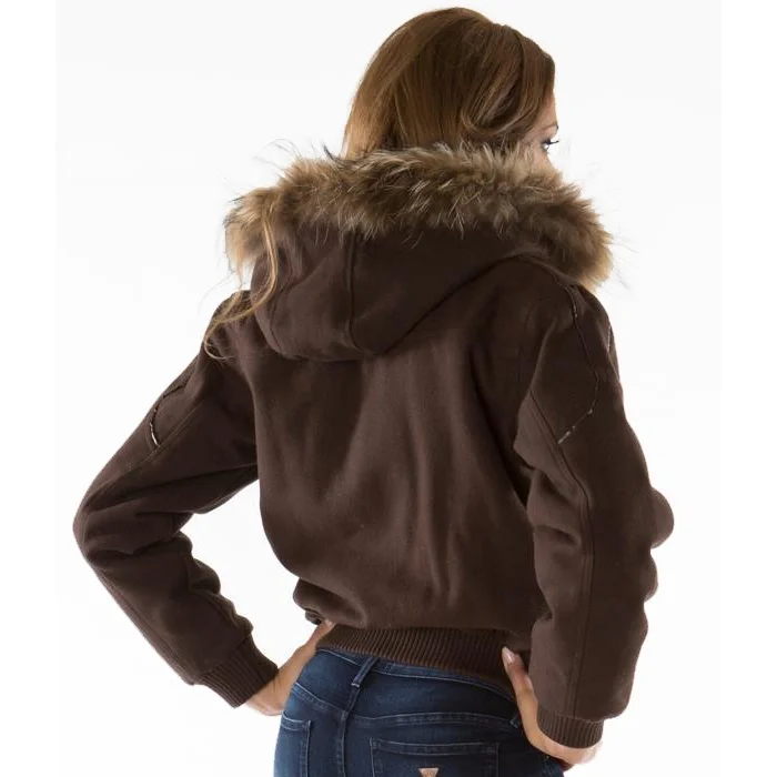 Pelle Pelle Womens Bold Brown Wool Fur Hooded Jacket