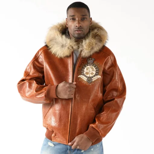 Pelle Pelle Brown MB Crest Fur Hood Jacket