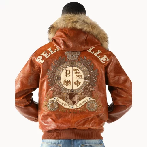 Pelle Pelle Brown MB Crest Fur Hood Jacket