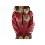 Crest Fur Hood Red Jacket