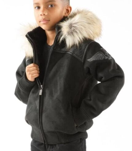 Pelle Pelle Fur Hooded Wool Kids Jacket