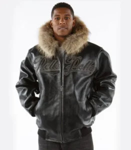 Pelle Pelle Men Black Fur Hood Leather Jacket