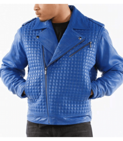 Pelle Pelle Mens Houndstooth Blue Jacket