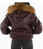 Pelle Pelle Women Purple Encrusted Studded Fur Hood Leather Jacket