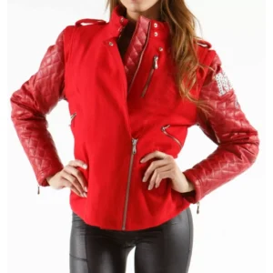 Red Pelle Pelle Studded Varsity Jacket