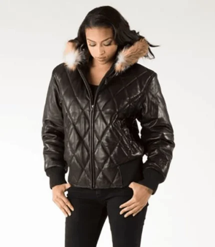 Quilted Fur Hood Leather Jacket