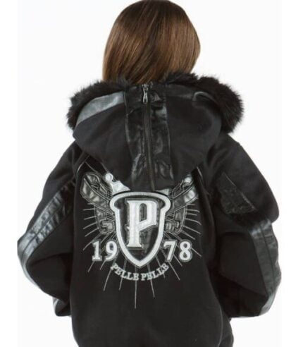 Pelle Pelle Black Hooded Classic Kids Jacket