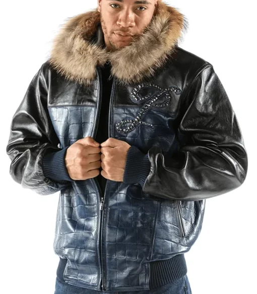 Pelle Pelle Black and Blue Hood Men Jacket