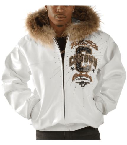 Pelle Pelle Chitown White Jacket Fur Collar