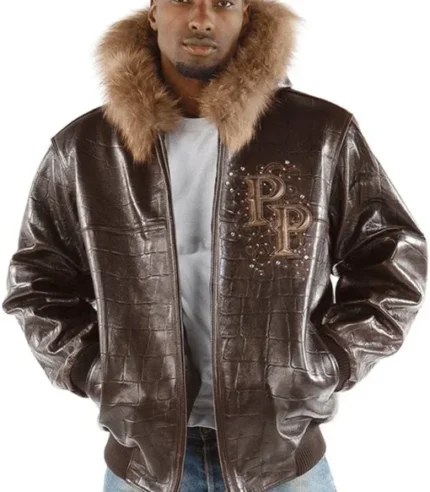 Pelle Pelle Fur Hood Men Dark Brown Jacket