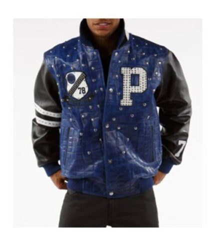 Pelle Pelle Letterman Blue Croc Men Jacket