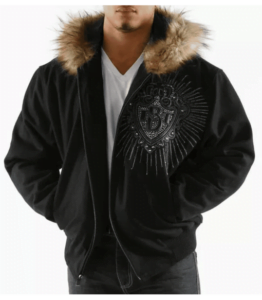 Pelle Pelle Men Black King Fur Hood Jacket