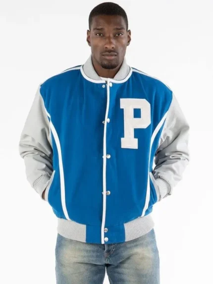 Pelle Pelle Mens Blue Letterman Varsity Jacket