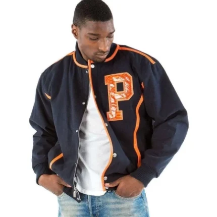 Pelle Pelle Mens Letterman Bomber Navy Blue Varsity Jackets