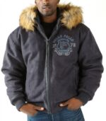 Pelle Pelle Navy Blue Fur Hooded Wool Jacket