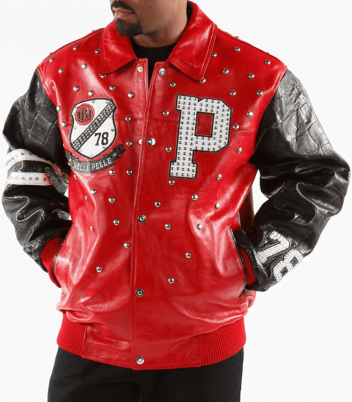 Pelle Pelle Stud Letterman Red Men Jacket