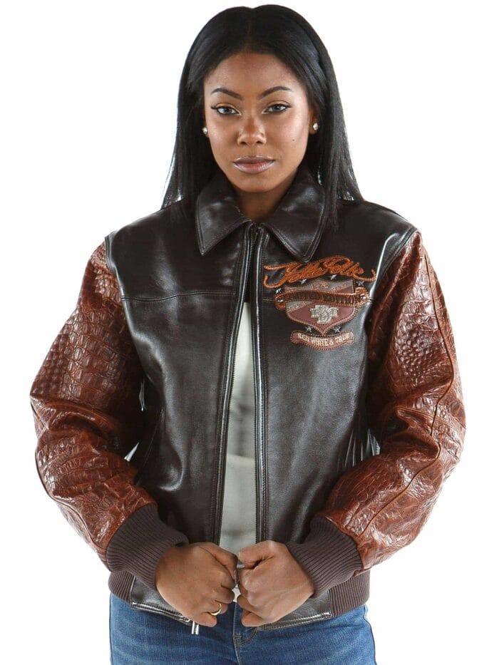 ladies red white true leather brown jacket