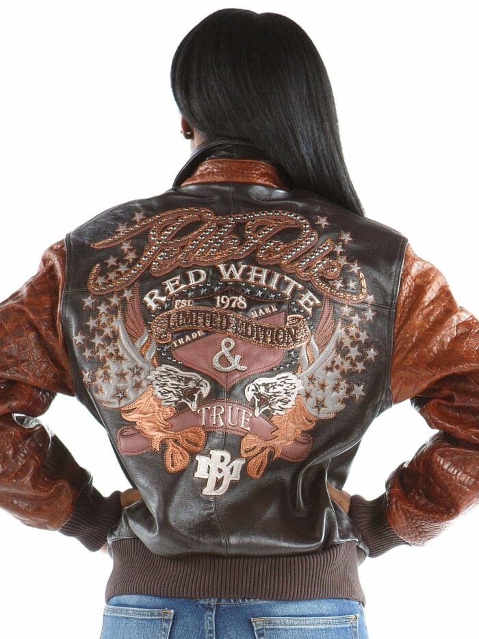 ladies red white true leather brown leather jacket