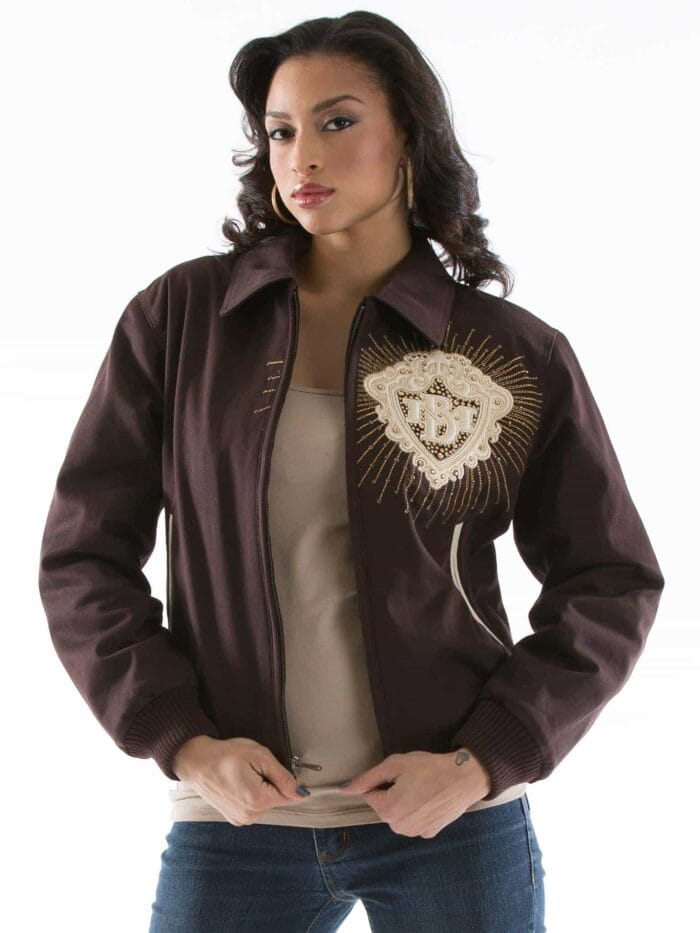 pelle pelle made for a queen ladies platinum diamonds brown jacket