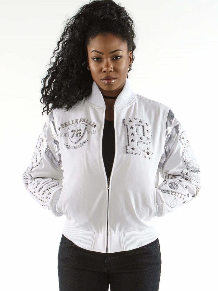 pelle pelle new ladies varsity white jacket