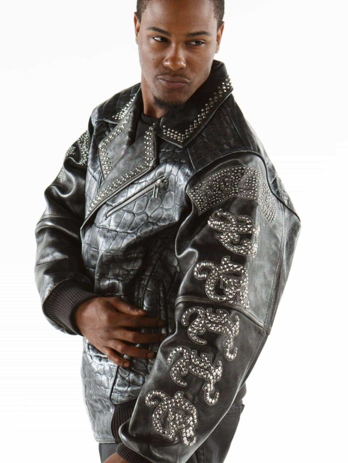 reign silver black metallic croc jacket