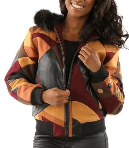 Pelle Pelle Women Abstract Brown Wool Jacket | Fur Hood