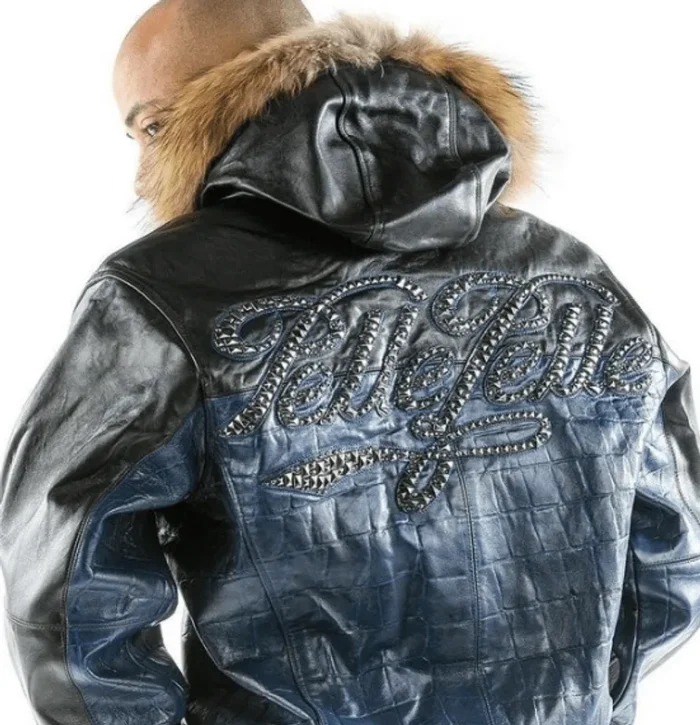 Pelle Pelle Black And Blue Leather Jacket With Fur Hood