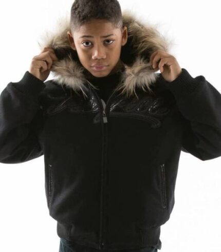 Pelle Pelle Black Fur Hood Wool Jacket | Kids Jacket