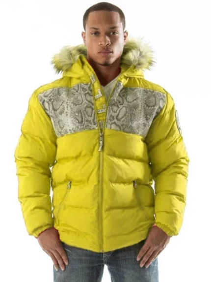 Pelle Pelle Snakeskin Yellow Puffer Jacket | Fur Hood Jacket