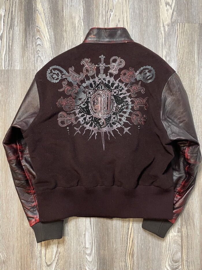 Womens Pelle Pelle Burgundy Wool Leather Embellished Varsity Jacket