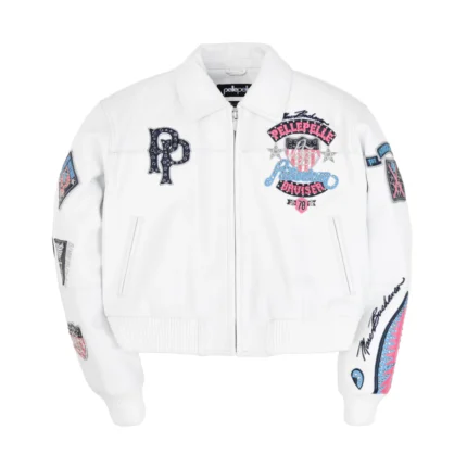 Pelle Pelle American Bruiser Plush Womens Crop Jacket White & Pink